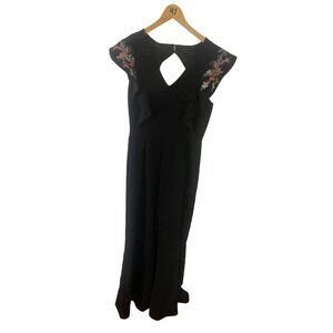 Sugar + Lips Women's Black Floral Embroidered Sleeveless Jumpsuit - Large